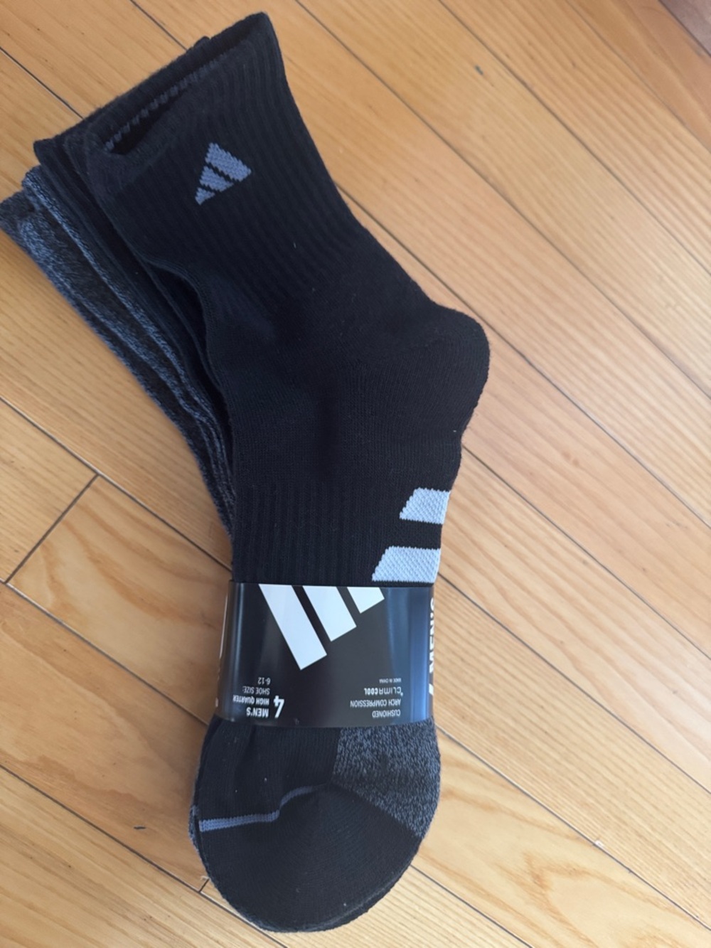 adidas Black Crew Athletic Socks with Gray Accents - Pack